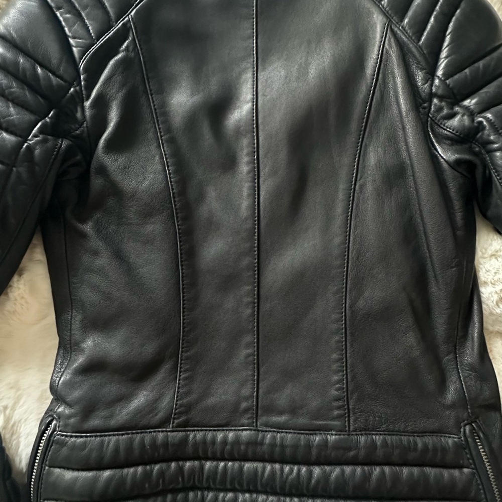 All Saints Quilted Black Leather Jacket - Picture 12 of 15